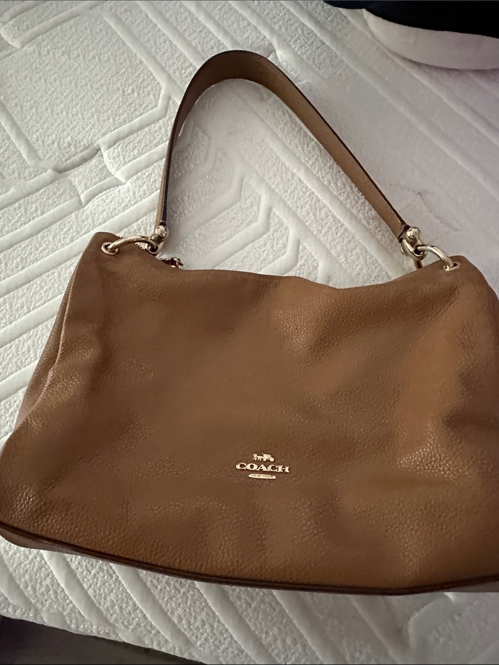 Coach Brown Pebbled Leather Shoulder Bag with Gold Hardware